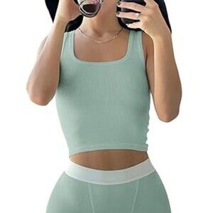 YETOWA Women's Ribbed Tank Top Size S In Dusty Blue